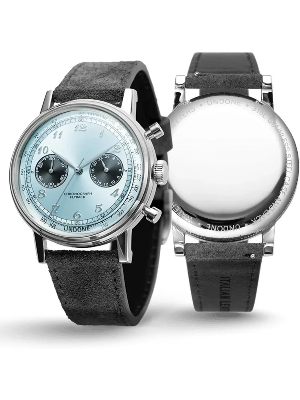 Undone Urban Collection Chronograph Mens Blue Dial Black Leather Strap Analog Wa